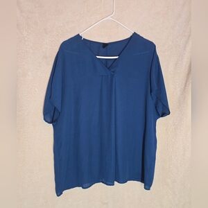 Emery Rose Women's V-Neck Short Sleeve Top Blouse Blue Size XL